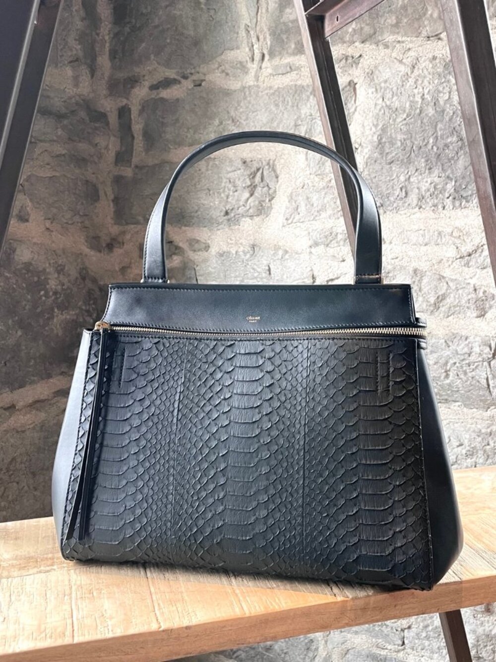 Céline Black Python Medium Edge Bag